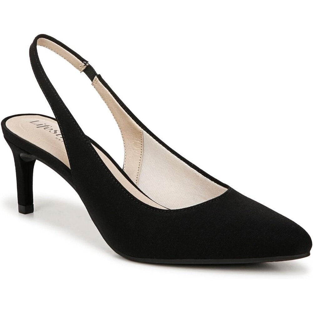 LifeStride Womens Black Micron Fabric(PU) Slingback Kitten Heel Dress Pump